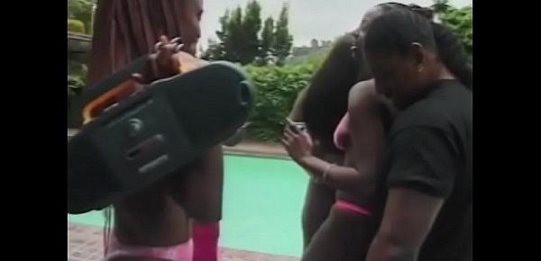  Horny black sluts and hunks fuck hardcore by the pool during a party